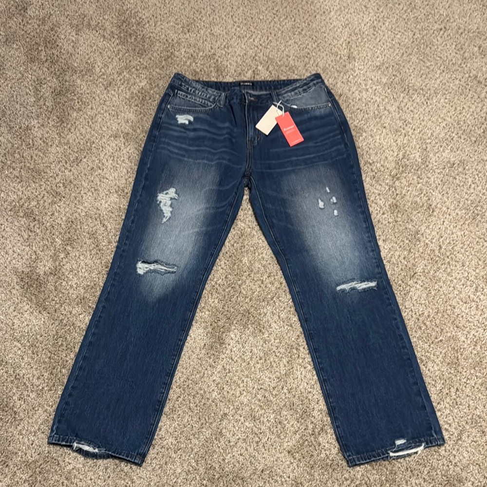 Blue Relaxed Fit Distressed Jeans